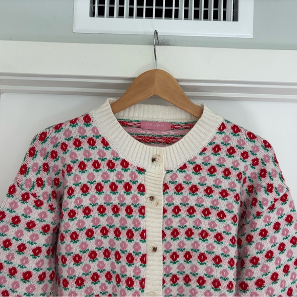 JJ Fairyland Knit Oversized Boxy Cropped Floral Cardigan S/M - Picture 3 of 7